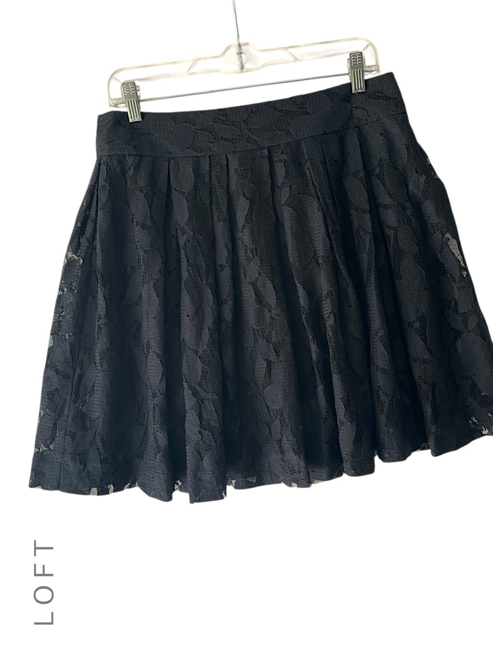 LOFT PLEATED BLACK FLORAL COTTON LACE MINI SKIRT LINED BLEND | 6